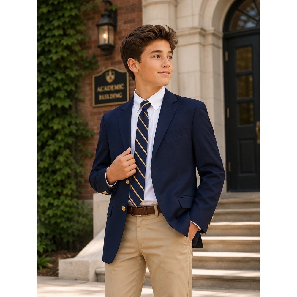 Lauren Ralph Lauren Boys 14R Navy Wool Blend Gold Button School Blazer